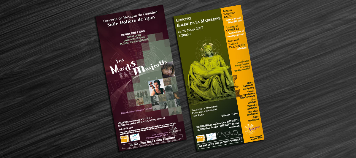 Infographiste indépendant, création et mise en page de flyers concert de musique classique