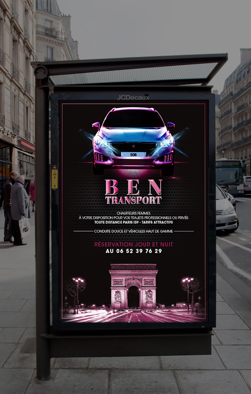 Infographiste Indépendant, création et mise en page de publicités location de voiture avec chauffeur
