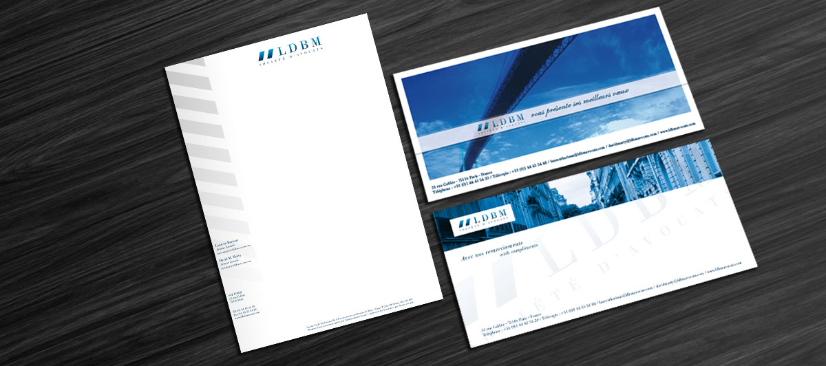 Infographiste Indépendant, création de charte graphique, tête de lettre, carte de visite et carte de correspondance pour cabinet d'avocats