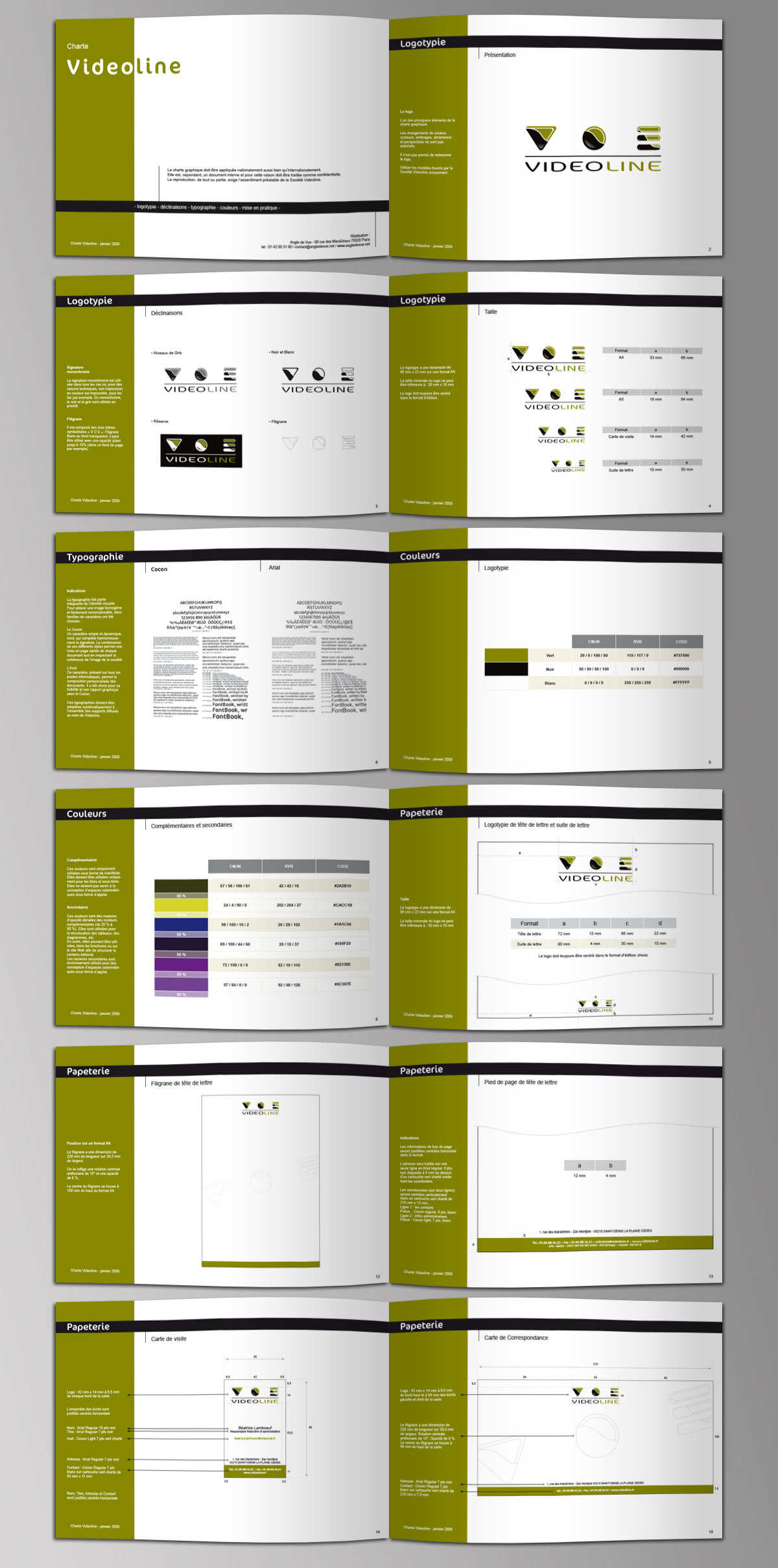 Infographiste indépendant, création de charte graphique pour entreprise d'installation de matériel vidéo, extrait de la charte