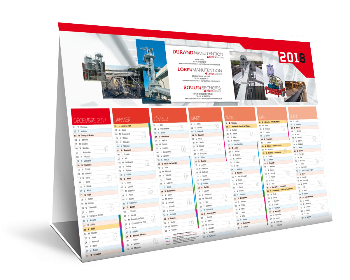 Infographiste indépendant, création et mise en page communication pour calendrier de bureau