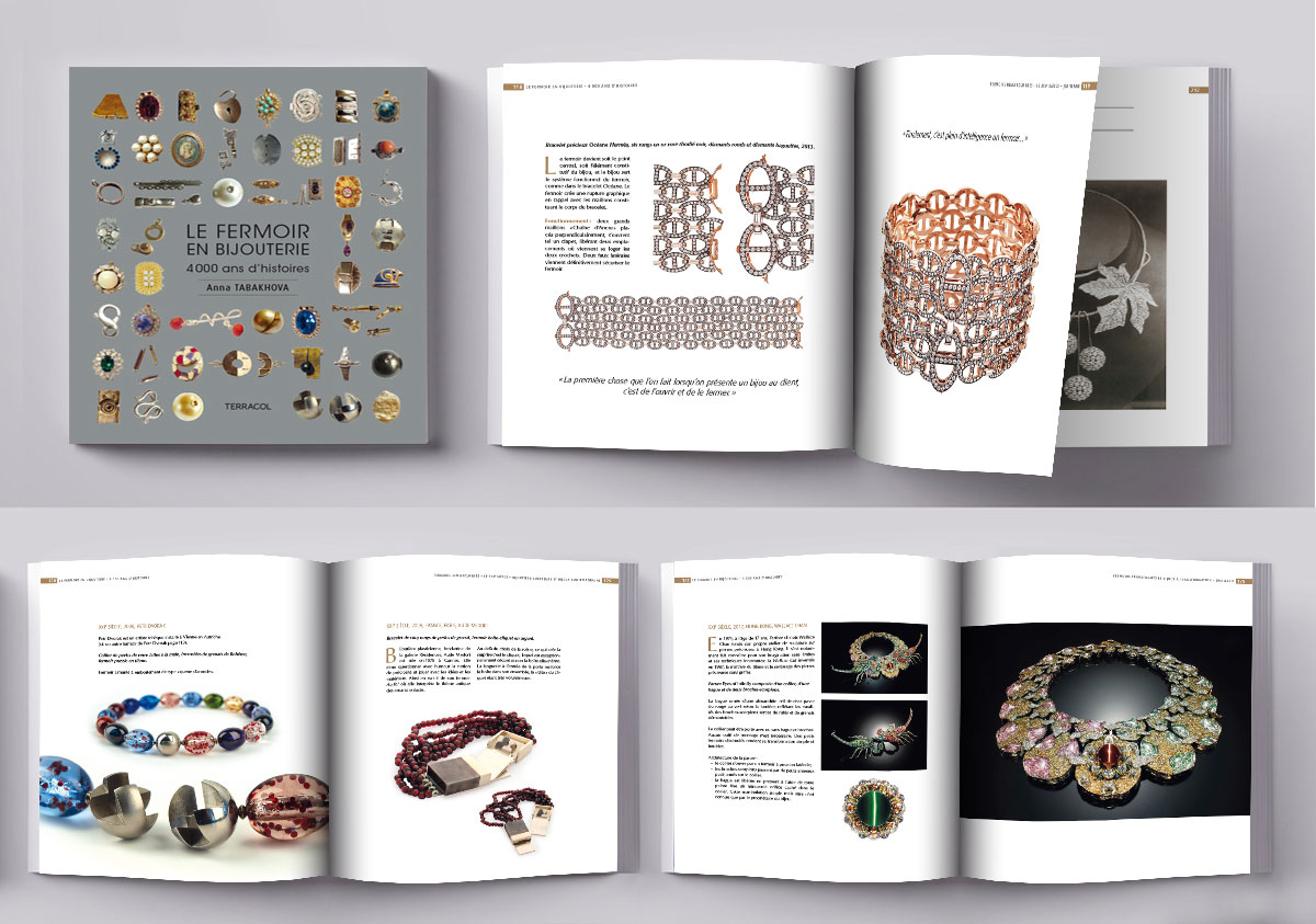 Infographiste indépendant, création et  mise en page de livre d'art sur les fermoirs en bijouterie
