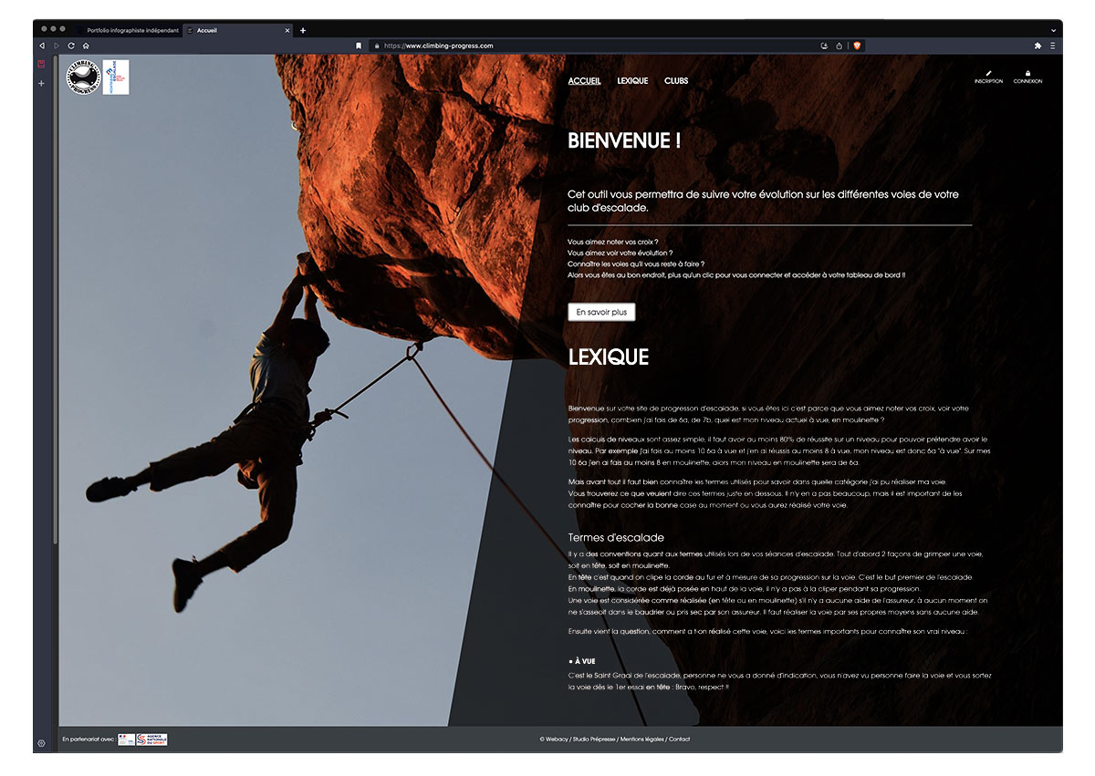 Infographiste indépendant, création de site web d'escalade'